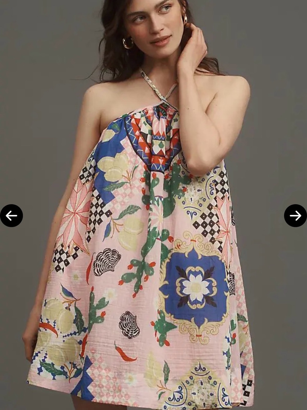 NWT Maeve Anthropologie Printed Halter Swing Mini Dress XL Tugboat Printshop